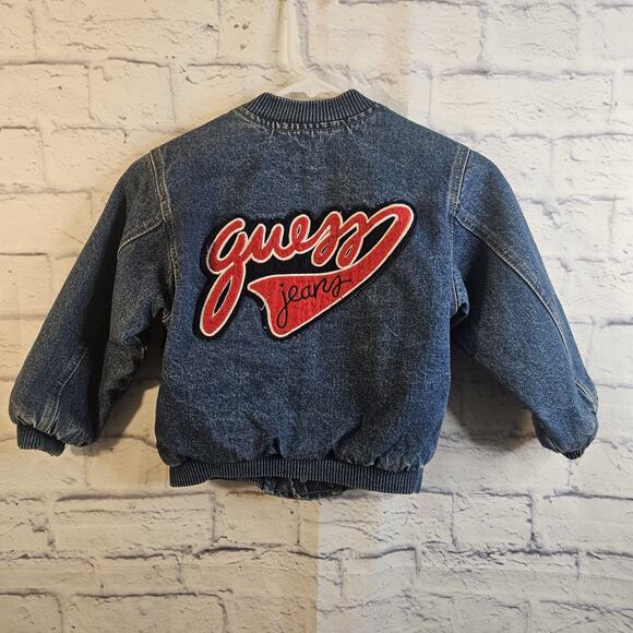 Vintage Baby Guess Denim Bomber Jacket Snap button Pockets Size 4-5 USA Lined - Picture 7 of 10